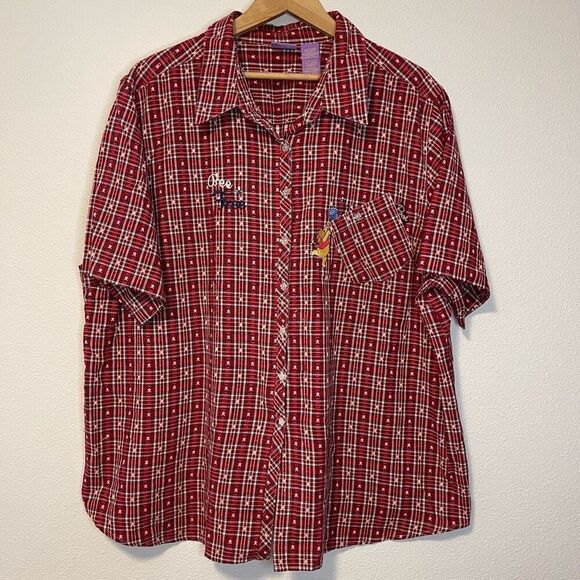 Vintage Pooh Disney Jerry Leigh Gingham Embroidered Button Down Shirt Size 26W/2 - Picture 1 of 10